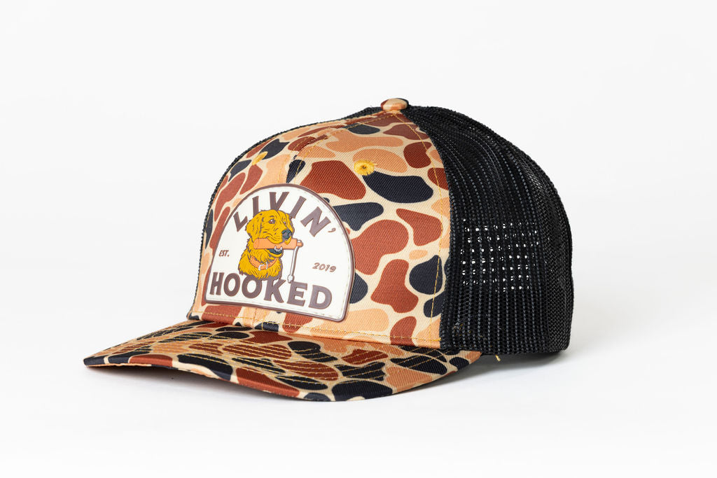 TRUCKER HAT: ORANGE CAMO “Ritz” Patch