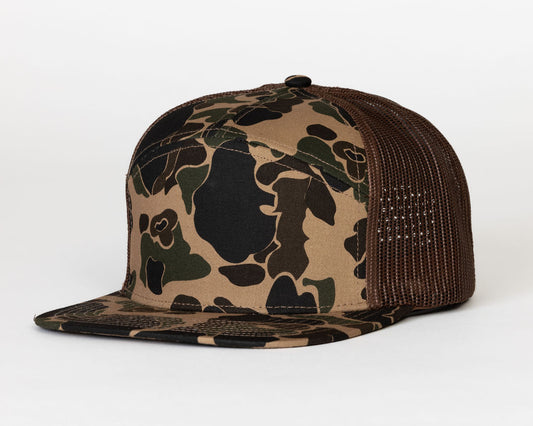 7 Panel Trucker: Old School Camo **Preorder End February**